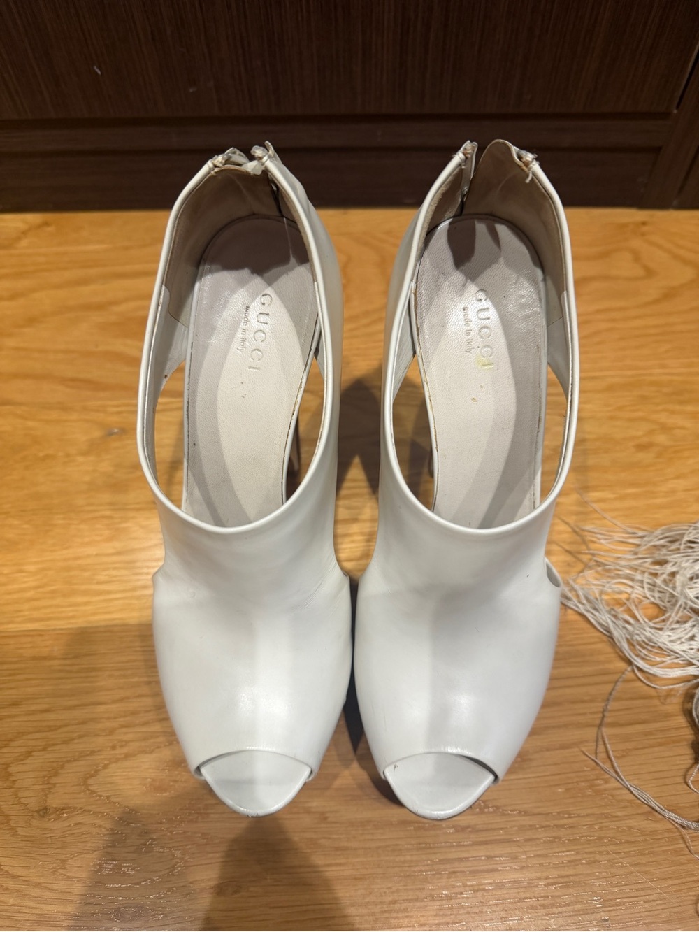 Gucci White Peep-Toe Cutout Leather Heels